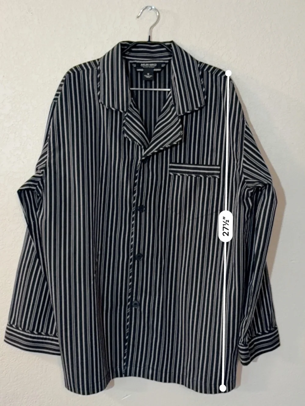 Cotton Murano Long Sleeve Pajama Two Piece Set size Medium Black Gray Stripe